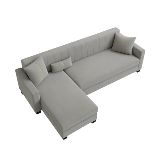 Image of SOCOZI Almeria 4 Seater LHS L Shape Sofa Set | Soft Velvet Suede Fabric | Modern Design | Plush Comfort Cushions for Living Room (Light Grey)