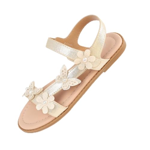 Wulubaba Toddler Girl Sandals Open Toe Flat Summer Dress Sandals Shoes with Glitter Butterfly Flower for Wedding Beach Party Toddler Little Kid Gold 11