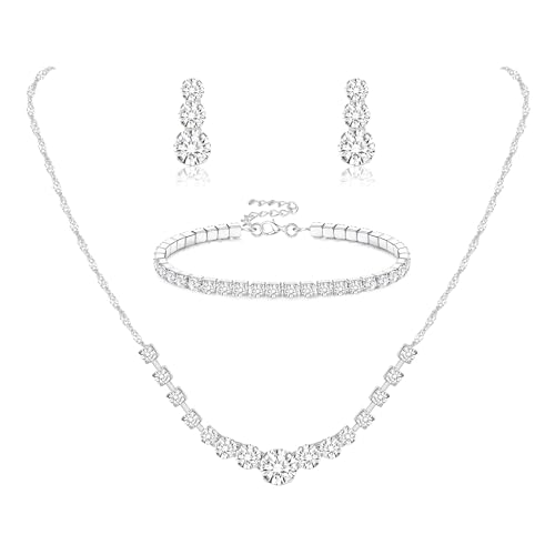 Jstyle Silver Plated Bridal Jewelry Set for Wedding Prom Simple Crystal Rhinestone Pendant Necklace...