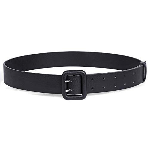 Ladies Wide Waist Belt Leather Double Prong Buckle Belt Wide Waist Belts for Women for Dresses Vintage Wide Belt Fancy Retro Waist Leather High Waist Fashion Small Belt,Black,Suit Waist Size 25”-29”