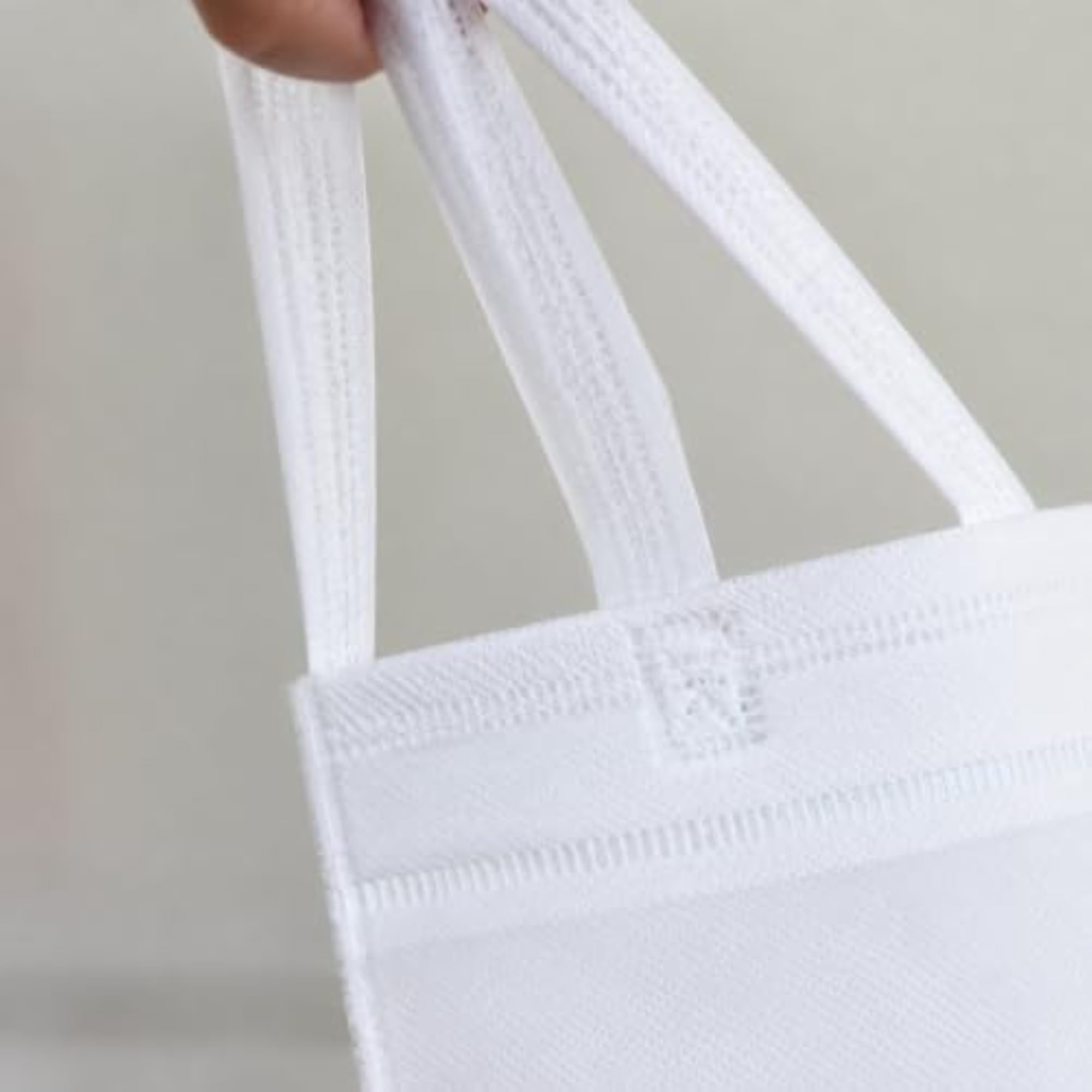 Nonwoven Drawstring Storage Bag with Handles, White