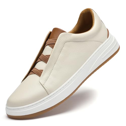 Men's Genuine Leather Low Top Slip on Casual Shoes Soft Breathable Dress Mens Sneakers