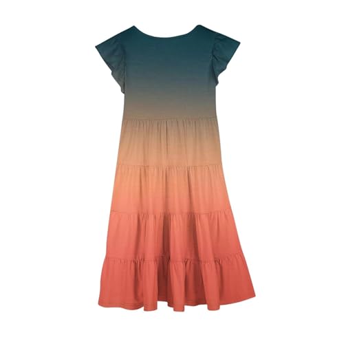 Teen Girls Short Sleeve Dresses Ruffle Round Neck A Line Casual Gradient Frocks Flowy Stylish Outfits for Junior Girls3