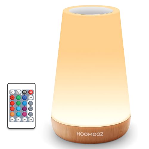HOOMOOZ Lámparas de Mesita de Noche, 13 Colores y 4 Modos de Luz Regulables, 2500mAh USB Recargable, Control Táctil y Remoto, con Temporizador, Luz Nocturna para Camping Dormitorio Salón