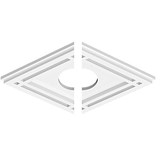 Image of Ekena Millwork CMP14X9DD2-03000 Diamond Architectural Grade PVC Contemporary, Two Piece Urethane Ceiling Medallions 14 inchW x 9 3 /8 inchH x 3 inchID x 4 3 /4 inchC x 1 inchP