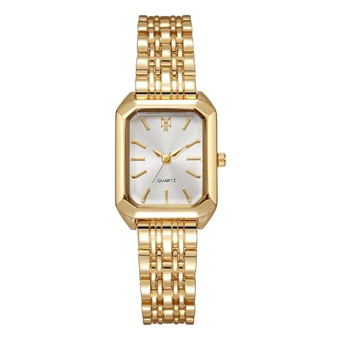 JOATVEE Reloj de pulsera analógico de cuarzo para mujer, de acero inoxidable, rectangular, retro, clásico, vestido de regalo para mujer, dorado/blanco, Pulsera JOATVEE Reloj de pulsera analógico de cuarzo para mujer, de acero inoxidable, rectangular, retro, clásico, vestido de regalo para mujer, dorado/blanco, Pulsera