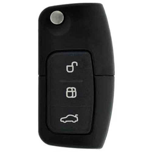 Image of Leather Smart Car Key Cover Case with Key Chain for Ford Fiesta Figo (Black)