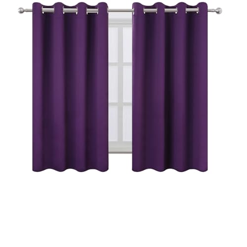Image of LEMOMO Blackout Curtains 66 x 54 Inch Long Purple Curtains Set of 2 Panels Room Darkening Curtains for Bedroom and Living Room