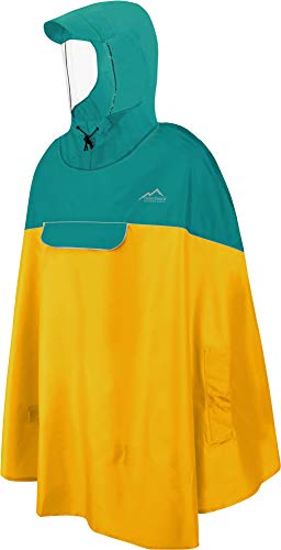 normani Wasserdichter Fahrrad-Regenponcho Regencape für Damen und Herren - Kapuze mit Sichtfenster - Wassersäule: 12.000 mm - 3M™ Scotchlite™ Reflektor und YKK-Reißverschluss Petrol/Gelb XXL-3XL
