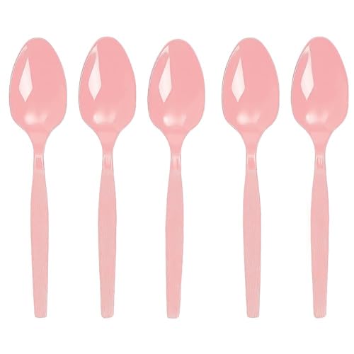 Fun Express - Light Pink Plastic Spoons (50 Pc) - Party Supplies - Solid Tableware - Cutlery - 50 Pieces