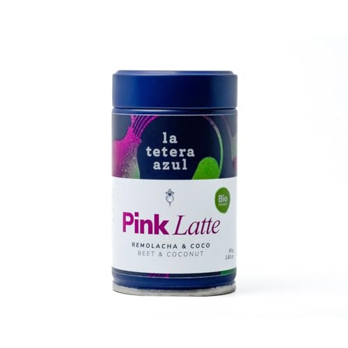 La Tetera Azul Pink Latte Ecológico 100%, Bebida de Remolacha y Coco, Sin Azúcar, Sin Lactosa, Apta para Diabéticos y Veganos, 80g de Infusión Gourmet para Momentos de Placer