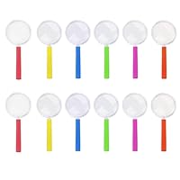 JZK 12 X Colorful Mini Kids Magnifying Glasses, Plastic Portable Magnifying Glasses Toy with Colorful Handle for Children Party Favours Party Bag Filler for Science Class Outdoor Observation Tool