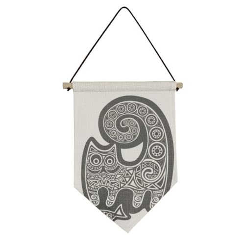 Drapeau en toile chat et poisson suspension textile pour chambre