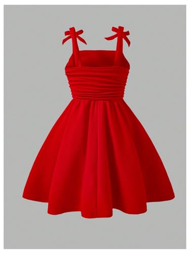 WDIRARA Girl's Bow Sleeveless A Line Mini Dress Ruched Ruffle Swing Cami Dresses2