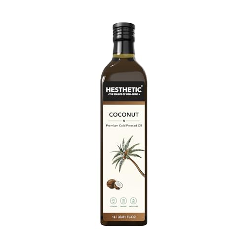 Image of HESTHETIC Cold Pressed Virgin Coconut Oil 1L | Pure Nariyal Tel (VCO) | Unrefined Food-Grade Coconut Oil for Cooking, Baking & Kerala Cuisine | Glass Bottle