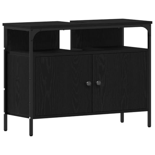 Muebles de baño de roble negro modernos, conjunto completo con espejo de pared 7