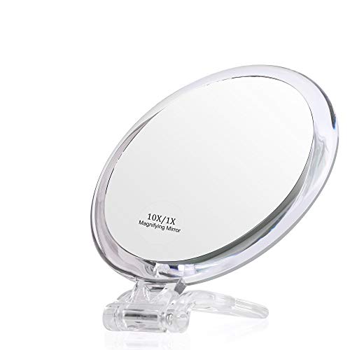 Beauty Planet Magnifying Mirror, Two Sided Mirror, Folding Makeup Mirror with Handheld/Stand,Use for Makeup Application, Tweezing, and Blackhead/Blemish Removal. (5inches,10X/1X, Silver)