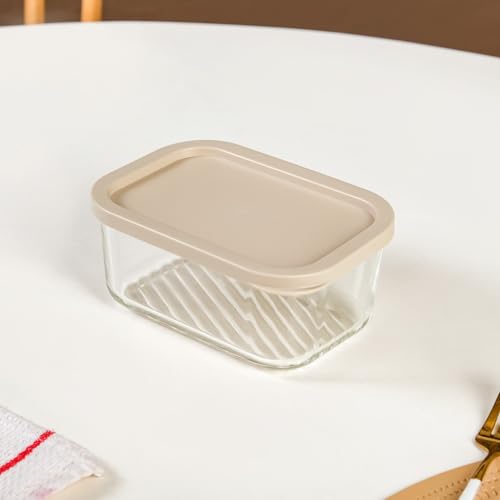 Image of Nestasia Medium Replacement Lid for Groovo Glass Container (10.8cm x 15.8cm) - Durable & BPA-Free PE Lids for Fridge Storage Containers (Beige)