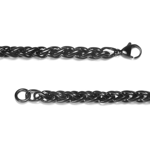 True Black Titanium 7MM Wheat Link Necklace Chain2