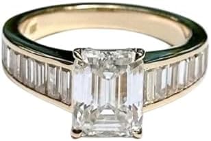 Vintage Art Deco 3 ct Emerald Cut Solitaire,14k Solid Yellow Gold Plated Ring,Channel Set Half Eternity Band,Baguette Cut Shoulders,Trend Setter.size 3-12. women For Her solitire stone gold plated with a transparent,solitire jewellery.