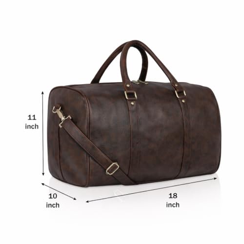 Image of Premium Leather Duffle Bag for Men & Women | Travel & Gym Weekender Bag with Adjustable Shoulder Strap | Stylish Overnight & Cabin Bag - Brown (Brown)