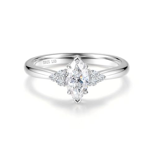 AGVANA 0.5 Carat Marquise-Cut Lab Grown Diamond Engagement Ring in Sterling Silver (0.57 Ct. Tw.) Promise Anniversary Wedding Ring for Women (D-E Color, VS Clarity)