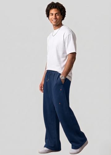 Image of Pure Cotton Men's Baggy Lower | Lower for Man Loose Fit with Pockets & Elastic Waist I Baggy fit Lowers for Gym, Jogging & Casual Wear