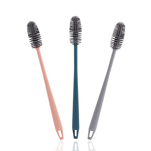 Goupillon, Brosse de Nettoyage à Long Manche, Brosse à Vaisselle en Silicone, 33 x 3,5 CM, 3 Pièces