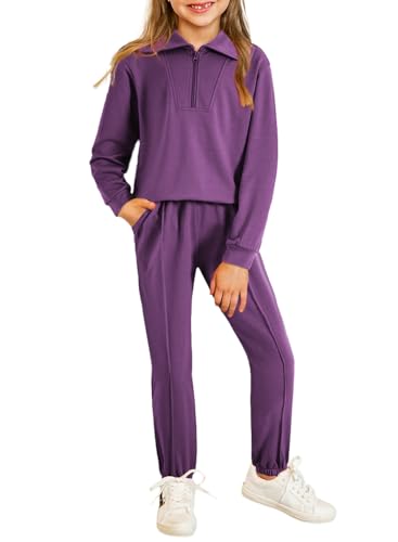 Image of blibean Girls Fall Sweatsuits Half-Zip Collared Sweatshirt & Jogger Pants Set School Tracksuit Size 6-15 Years
