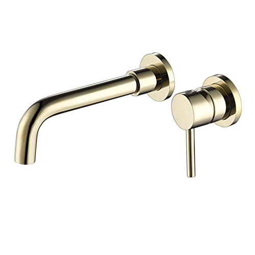 Robinet de salle de bain mural doré pour vasque moderne et épurée
