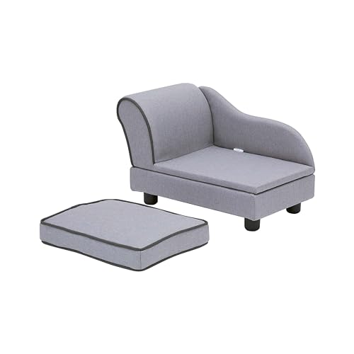 Teamson Pets Sofá Chaise Linen para animais de estimação com capa para armazenamento e lavável, cinz