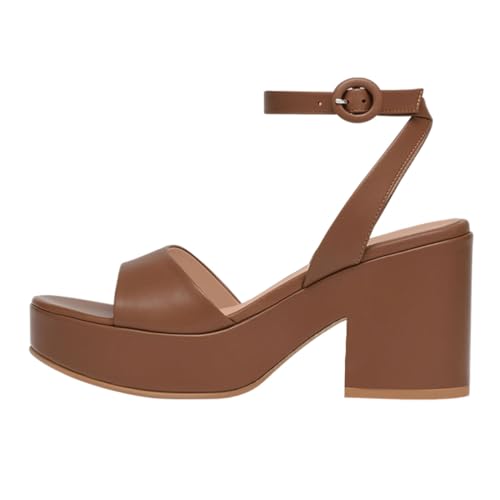 miss left Women Stylish Platform Round Closed Toe Sandals High Chunky Heels Ankle Strap Buckle Pumps Dressy Party Evening Shoes Size 4-16 US2