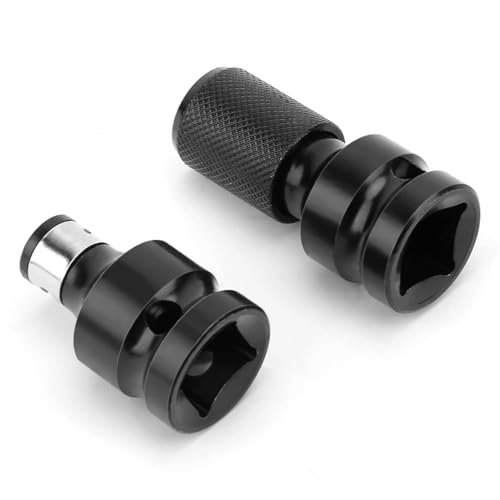 2PCS Impact Adaptor, 1/2 to 1/4 Hex Female Telescopic Socket Adapter for Electric Impact and Ratchet Wrench