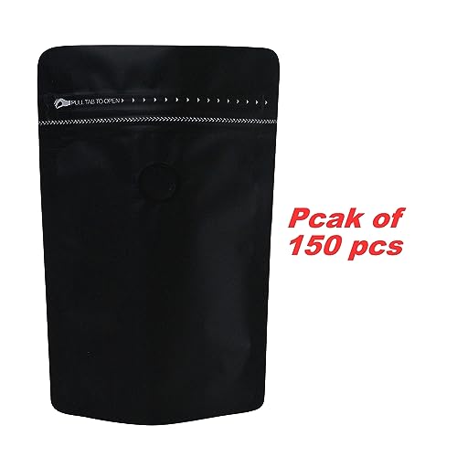 150 Pack Stand up Coffee Bean Bag with Valve Matte Metallic Ziplock Bags Heat-Sealable Resealable Solid Color Pouches for Food Storage (Black,9 * 13.3 inch,2 lb) - Image 5