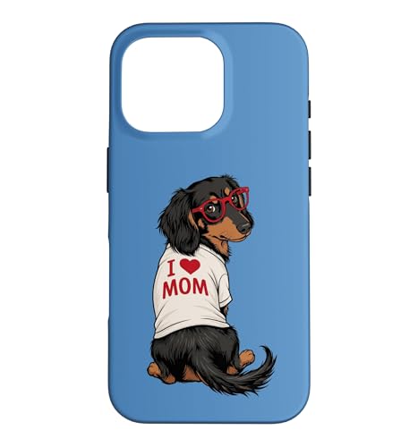 Womens Girls Love I Heart Mom Long Haired Black Dachshund �X�}�z�P�[�X iPhone 16 Pro �p