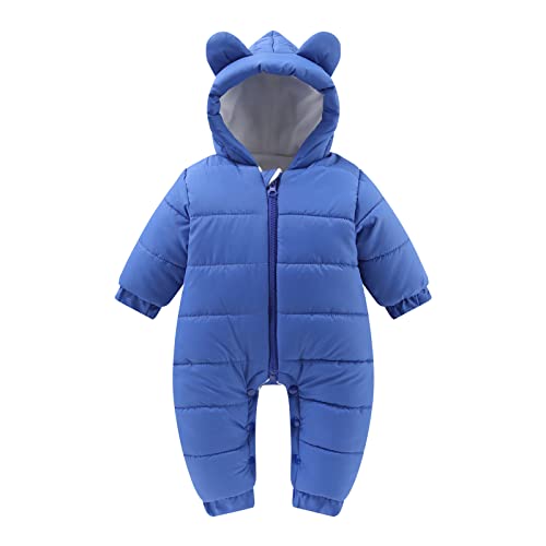 Generisch Giacche per bambini Primavera Neonato Ragazzi Inverno Caldo Tuta da Neve Orecchie Orso Tuta con Cappuccio Piumino Pagliaccetto Imbottito Outwear Giacca Bambini 4 Mesi, Blu, 3-6 Mesi