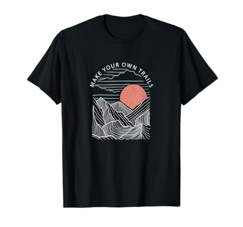 Sunset Mountain Minimalista Line Art, cita de aventura al aire libre Camiseta