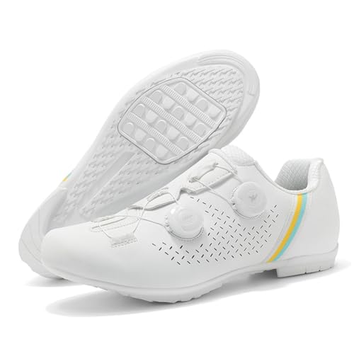 Hixingo Zapatilla de Ciclismo MTB Hombre Mujere Zapatos Bicicleta de Carretera Montaña Exterior con Suela de Goma Antideslizante, Unisex Autopista Zapatillas de Ciclismo, 37 47 EU (Blanco,43)