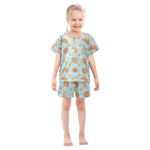 Pajama Short Sets Croissant Moon Cookie Flower Soft Cotton Summer Sleepwear 2 Piece PJS Size 5-14T4