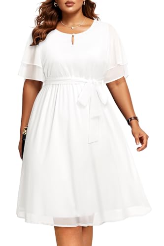 Pinup Fashion Chiffon-Kleid in Übergröße, mit Schlüssellochausschnitt, für Damen, Hochzeit, Gast, Cocktail, halbformelles Midikleid,...