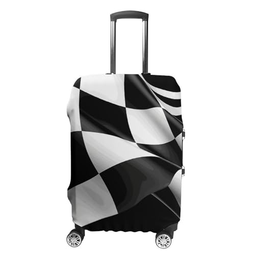 Black White Formula Checkered Flags Pattern Printed Luggage Cover Protector, Fits 18-32 Inch Luggage