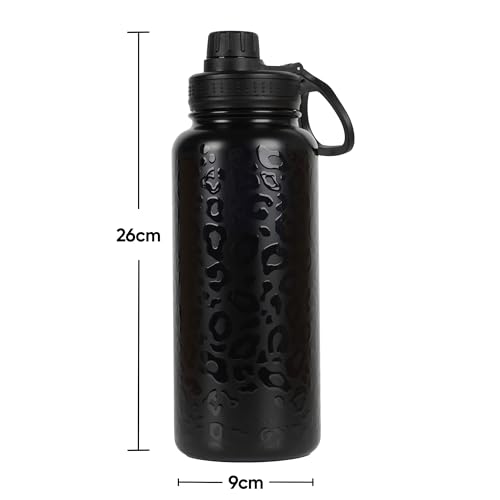 SOLARA Insulated Water Bottle 1000ml, Hot Water Bottle, Thermosteel Water Bottle for Travel, Home, Office, School, Gym, Adults, Water Bottle Hot and Cold, Sipper Bottle, Black Leopard
