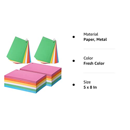 Leelosp 300 Pcs Colored Ruled Index Cards With 6 Rings Neon Color Study Flash Single Hole Punched Lined Flashcards Colorful Studying Notecards One Side For School Supplies (Fresh Color, 5 X 8 In) #TOP7