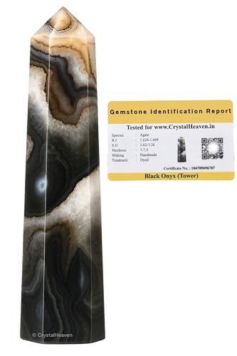 Image of Crystal Heaven Certified Black Onyx Crystal Tower Obelisk Point For Chakra, Healing And Balancing - Aaa Grade Original Certified Gemstone Agate For Reiki Meditation Yoga Spiritual (2-3 Inches)