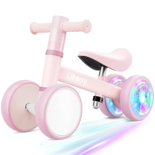 Liberry Baby Balance Bike with Light Up Wheels Age 1 2 3 Years Old, No Pedal 4 Silence Wheel Toddler Bike, First Baby Riding Toy Birthday Gift for Boys Girls (Pink)