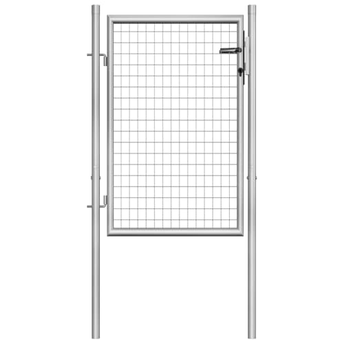 vidaXL Gartentor Gartentür Zauntor Gartenpforte Zauntür Hoftor Gartenzaun Pforte Metalltor Einzeltor Hoftür Tor Verzinkter Stahl 105x150cm Silbern