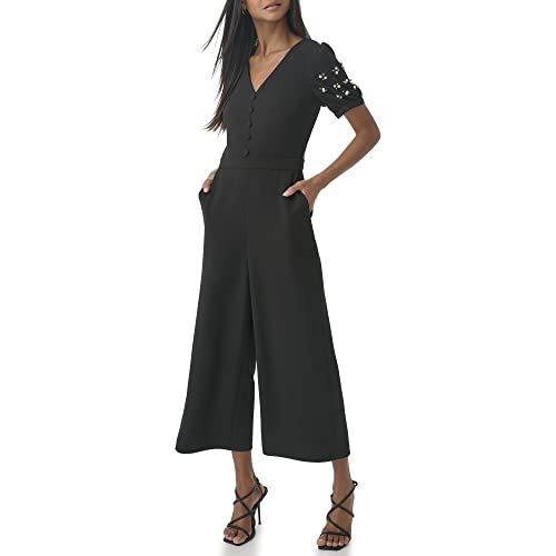 Image of Karl Lagerfeld Paris Womens Embellished Puff Sleeve V-Neck Dress
