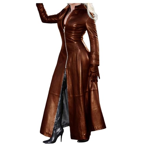 MODSGUE Damen PU Leder Kleid Langarm Elegant Etuikleid Bleistiftkleid...