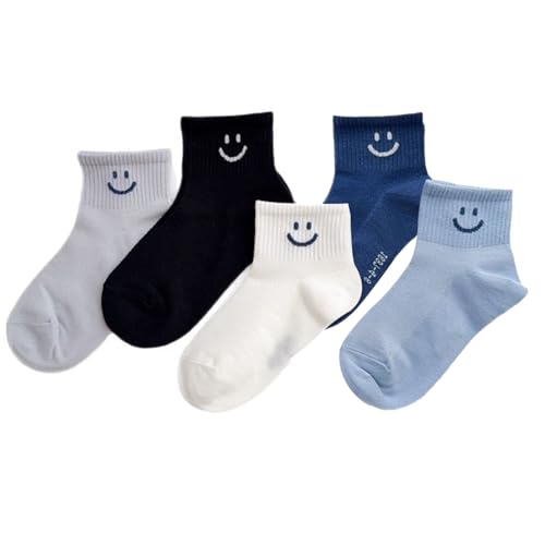 Baby Toddler Coton Socks with Smiley Faces，Boys Girls Breathable Mesh Thin Summer Kids Ankle Socks,5 Pack