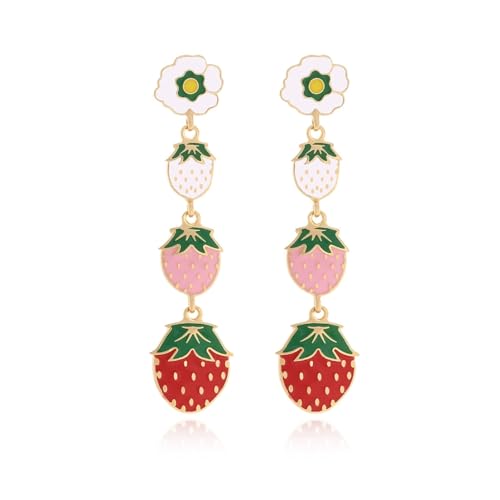 Strawberry Earrings for Women Red Fruit Dangle Jewelry Cute Summer Garden Party Strawberry Dress Outfit Accessories Trendy Cottagecore Aesthetic Earrings